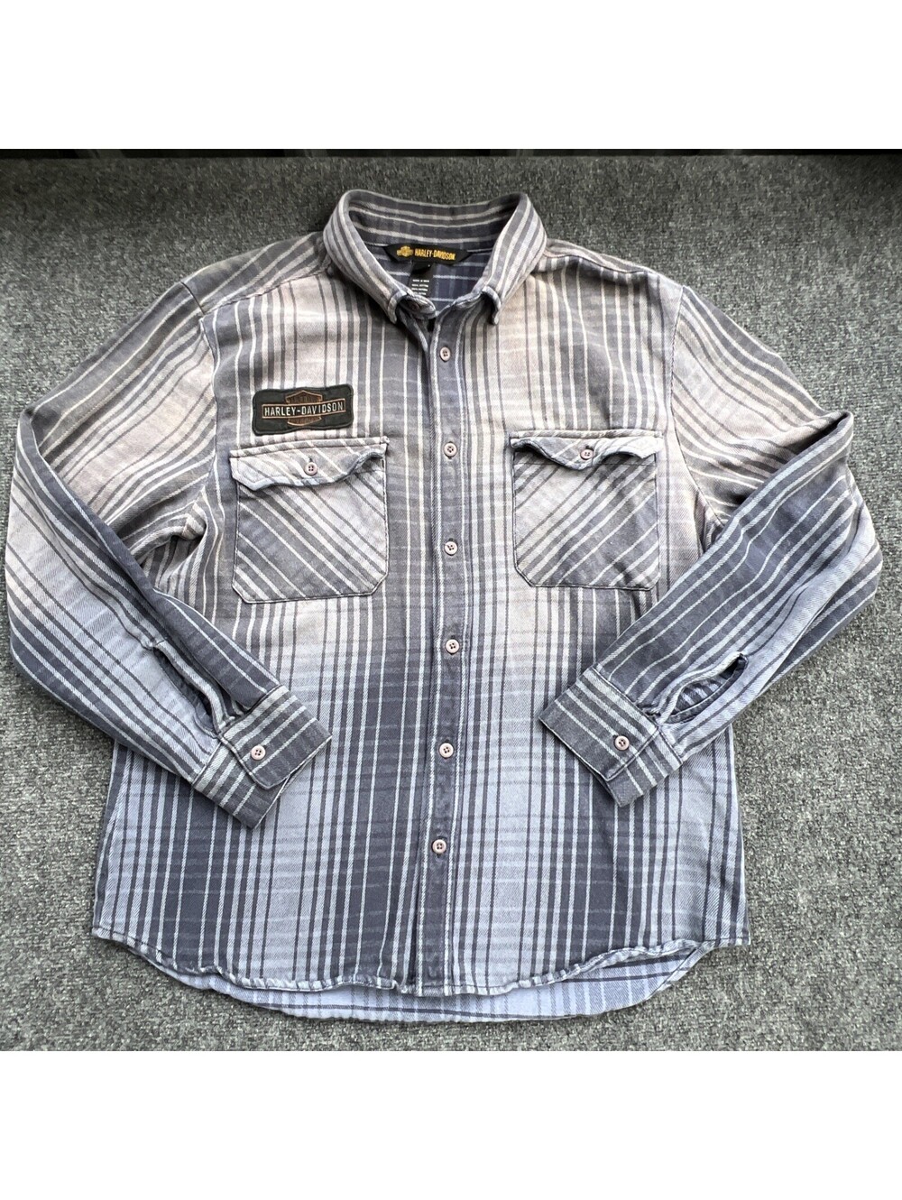 Harley Davidson Gradient Wash Shirt Mens XL Heavyweight Snap Collar Gray Ombré